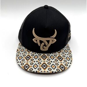Lost Calf Flat Trucker Snapback Hat Cap Natural Born Cowboy One Size Black Aztec
